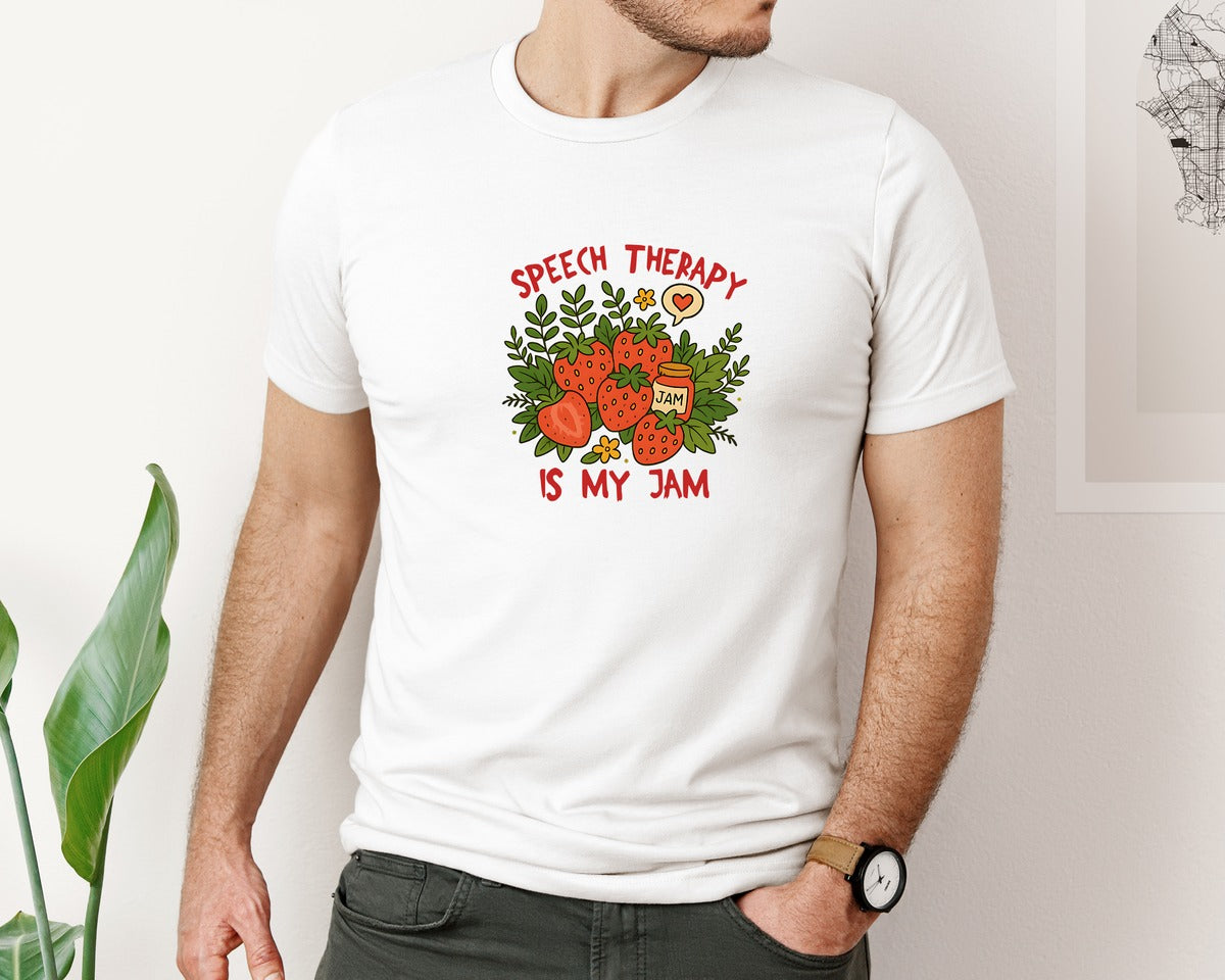 brand:Bella Canvas|color:White|Speech Therapy Is My Jam Shirt Speech Graphic T-Shirt