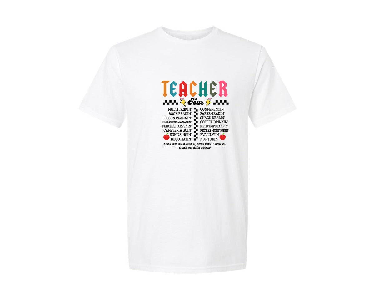 brand:Generic|color:White|Abcd The Teacher Tour Teacher Tour Graphic T-Shirt