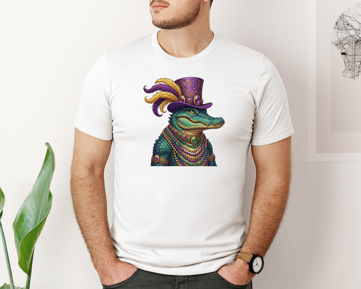 brand:Bella Canvas|color:White|Mardi Gras Alligator 4 Graphic T-Shirt
