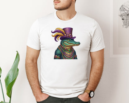 brand:Bella Canvas|color:White|Mardi Gras Alligator 4 Graphic T-Shirt