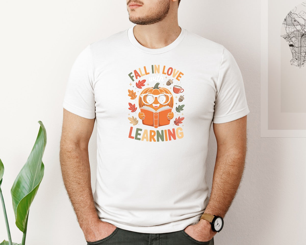 brand:Bella Canvas|color:White|Fall In Love With Learning 4 Graphic T-Shirt