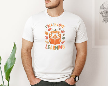 brand:Bella Canvas|color:White|Fall In Love With Learning 4 Graphic T-Shirt