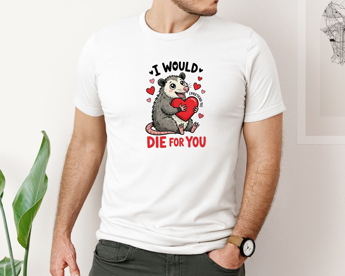 brand:Bella Canvas|color:White|Funny Opossum Valentines Day Graphic T-Shirt