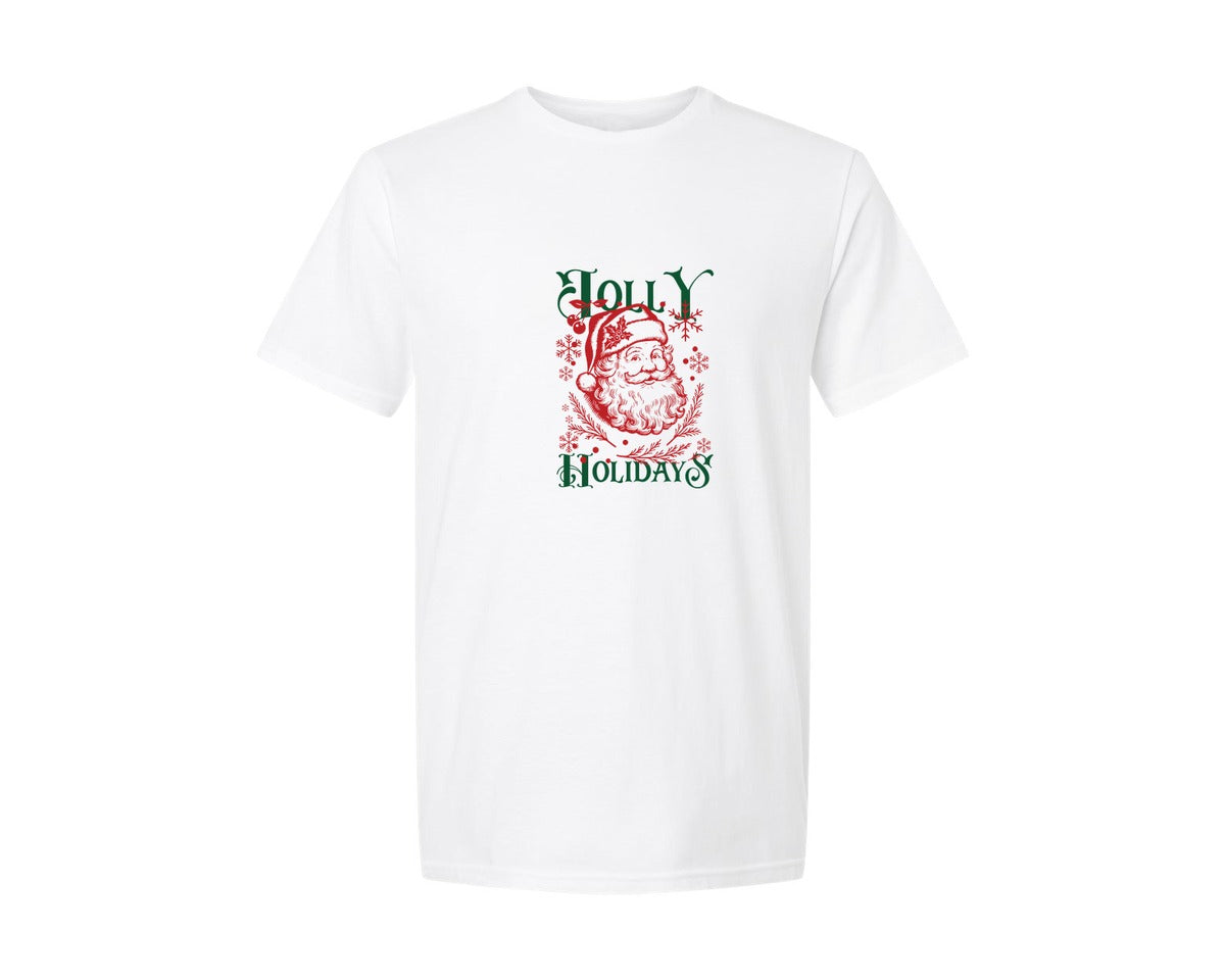 brand:Generic|color:White|Jolly Holidays Vintage Holiday Typograph Graphic T-Shirt