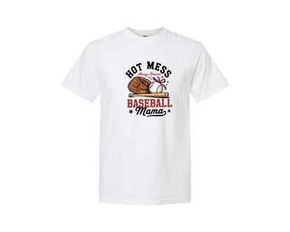 brand:Comfort Colors|color:White|Baseball Mama Hot Mess Art 2 Graphic T-Shirt