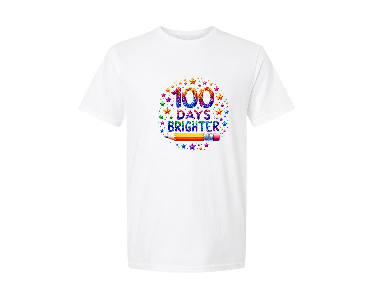 brand:Generic|color:White|100 Days Brighter School Kids Graphic T-Shirt