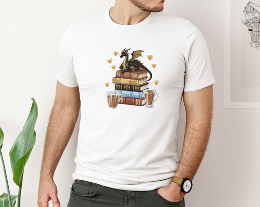 Book Dragon Coffee Graphic T-Shirt