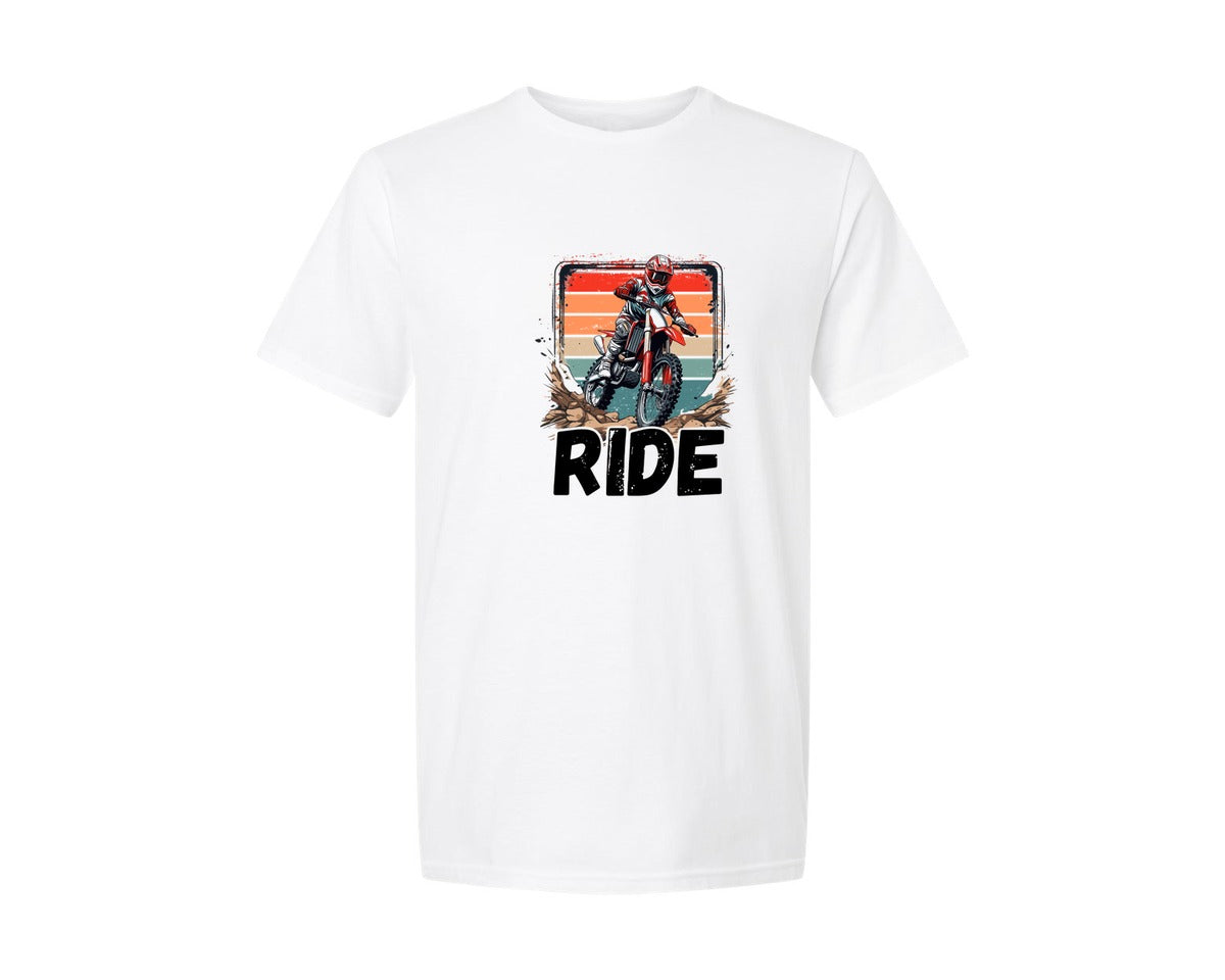 brand:Generic|color:White|Cool Ride Dirtbike Sports Graphic T-Shirt
