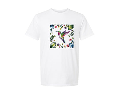 brand:Generic|color:White|Hummingbird Tropical Flowers Graphic T-Shirt