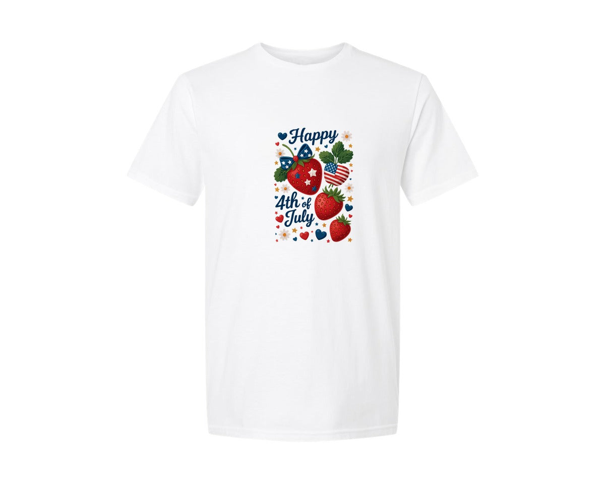 brand:Generic|color:White|4Th Of July Patriotic Strawberry Graphic T-Shirt