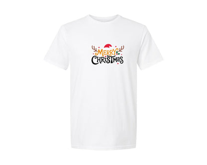 brand:Generic|color:White|Merry Christmas Santa Hat Reindeer Graphic T-Shirt