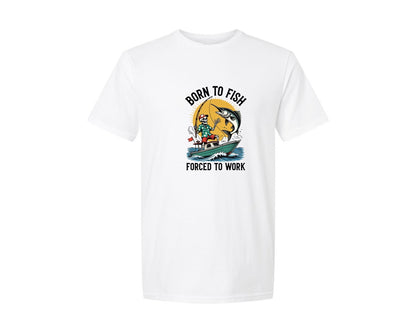 brand:Generic|color:White|Born To Fish Skeleton Fisherman Graphic T-Shirt