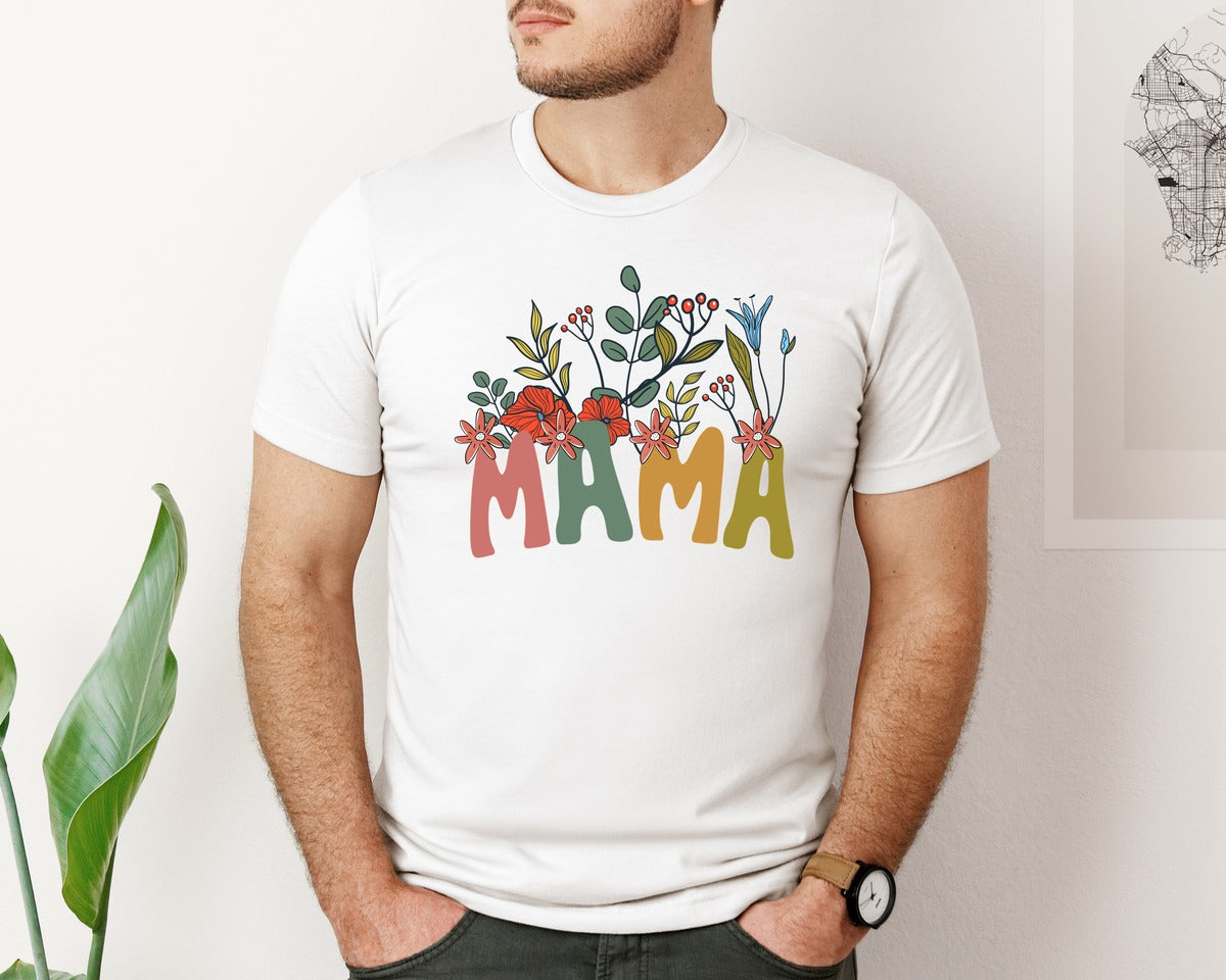 brand:Bella Canvas|color:White|Mama Shirt Wildflowers Mama Shirt Graphic T-Shirt