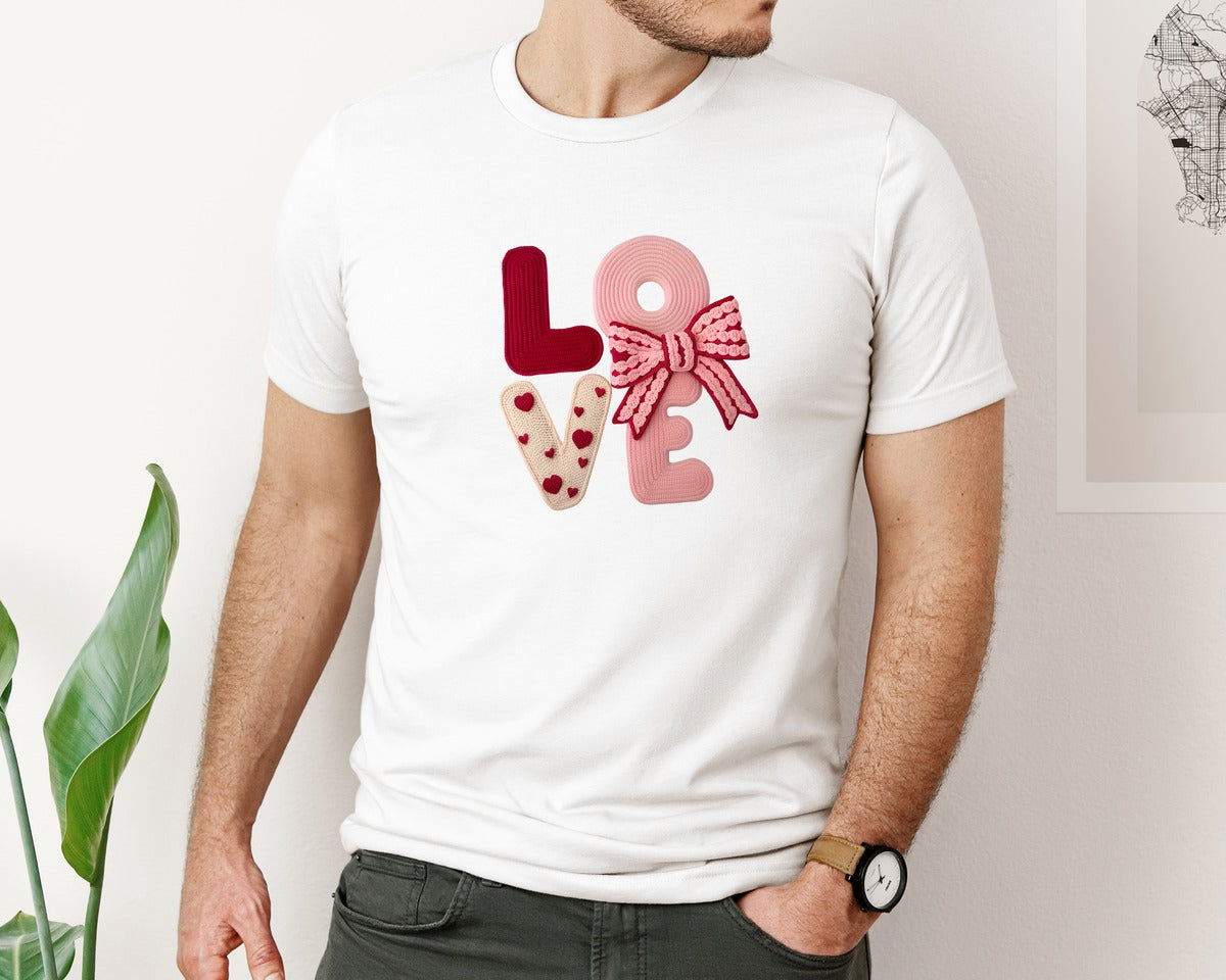 brand:Bella Canvas|color:White|Faux Yarn Valentine Love Valentine 2 Graphic T-Shirt