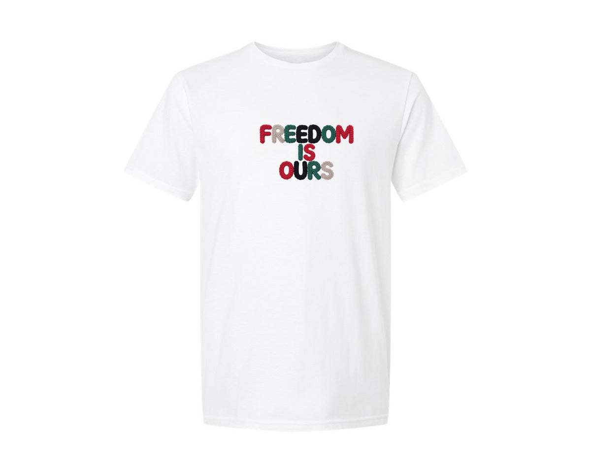 brand:Generic|color:White|Crochet Freedom Is Ours Graphic T-Shirt