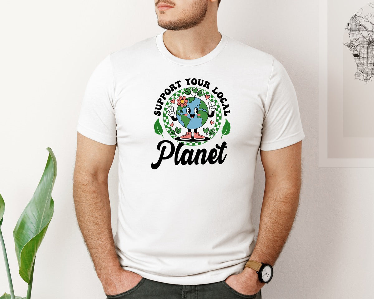 brand:Bella Canvas|color:White|Earth Day Support Your Local Planet 2 Graphic T-Shirt