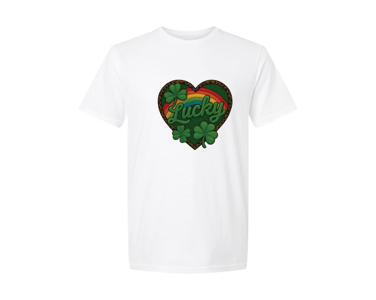brand:Generic|color:White|Lucky Heart With Leopard Graphic T-Shirt