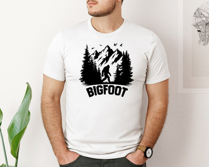 brand:Bella Canvas|color:White|Retro Bigfoot Silhouette Pixel Art Graphic T-Shirt