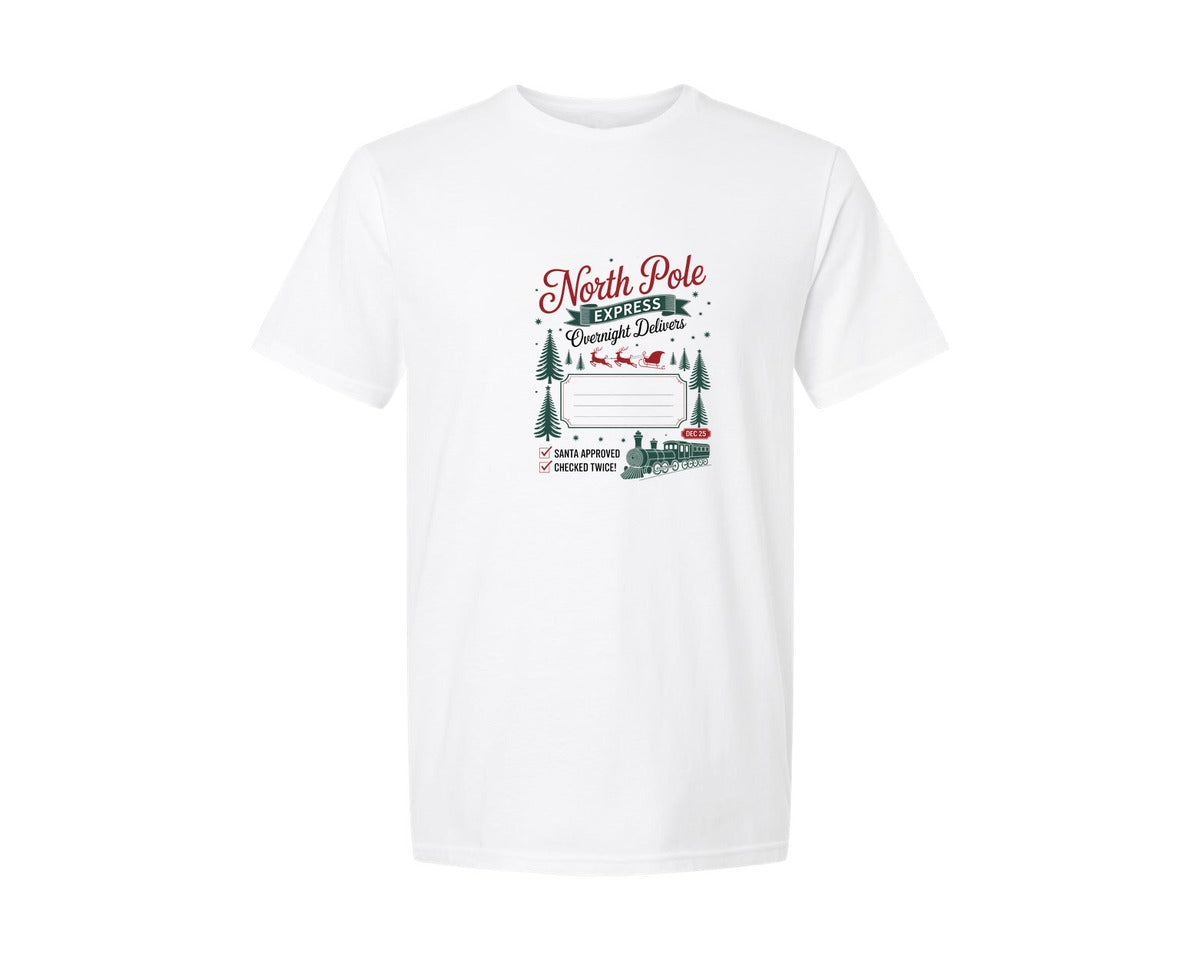 brand:Generic|color:White|North Pole Express Overnight Delivers Pn Graphic T-Shirt
