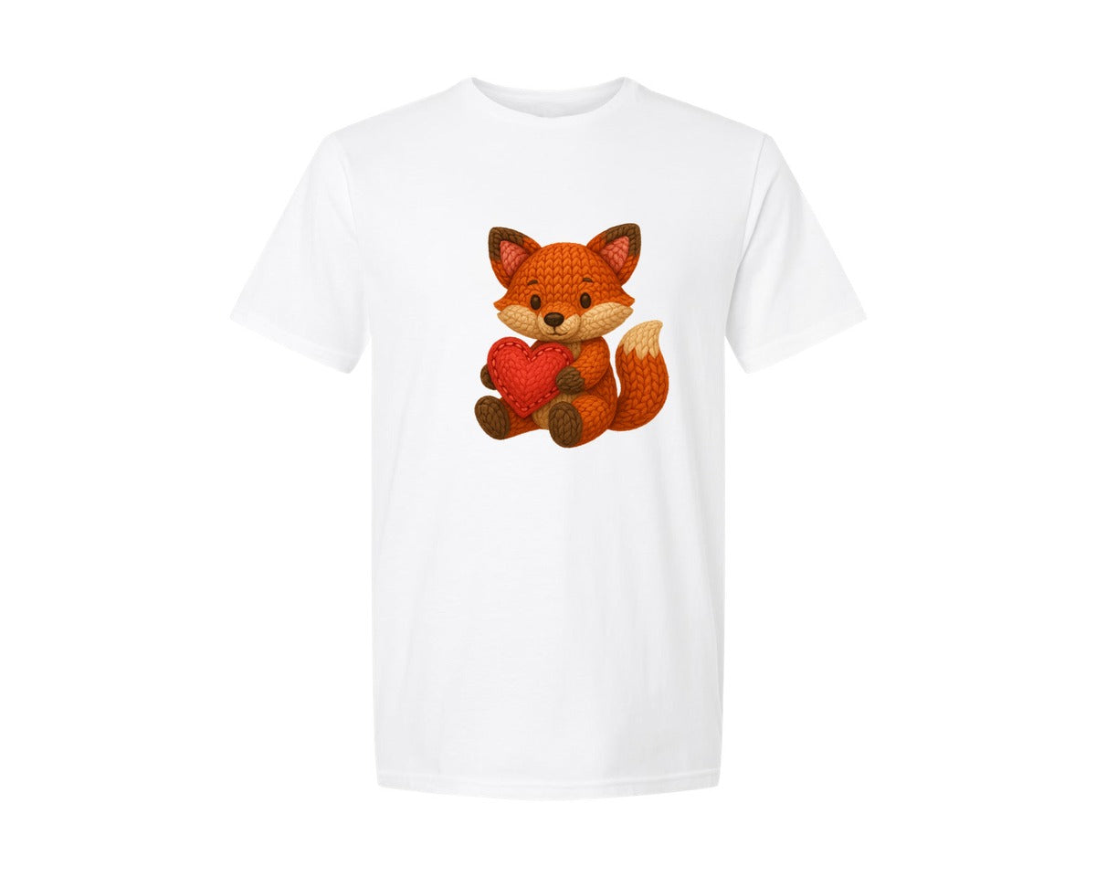 brand:Generic|color:White|Faux Crochet Fox Cute Valentine Graphic T-Shirt