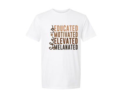 brand:Generic|color:White|She Is Me Educated Motivated Elevated Graphic T-Shirt