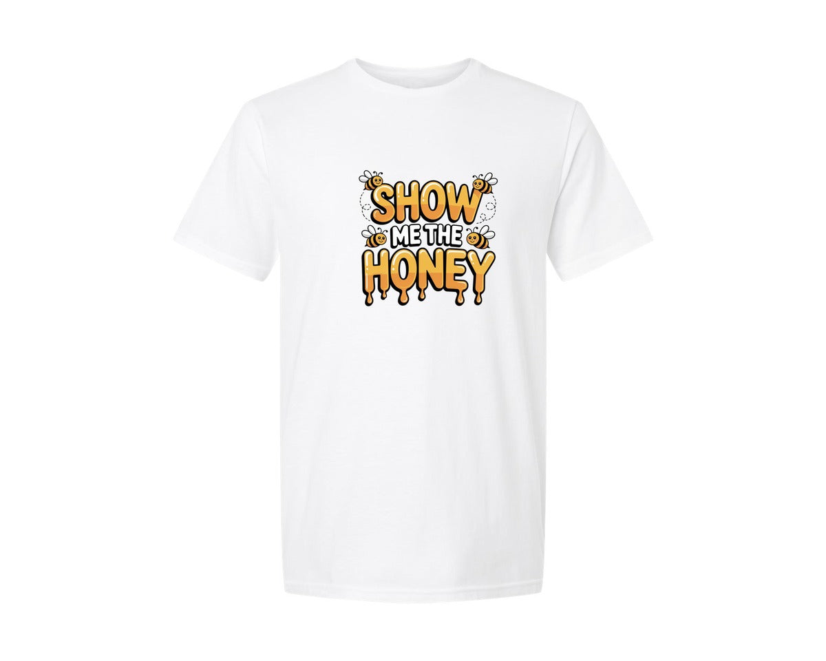 brand:Generic|color:White|Show Me Honey Bee Dripping Bee Graphic T-Shirt