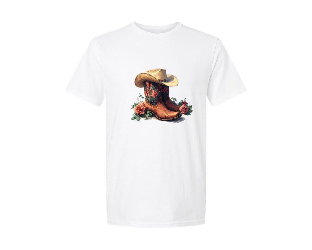 brand:Generic|color:White|Pink Cowgirl Boots Valentines Day Graphic T-Shirt