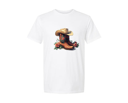 brand:Generic|color:White|Pink Cowgirl Boots Valentines Day Graphic T-Shirt
