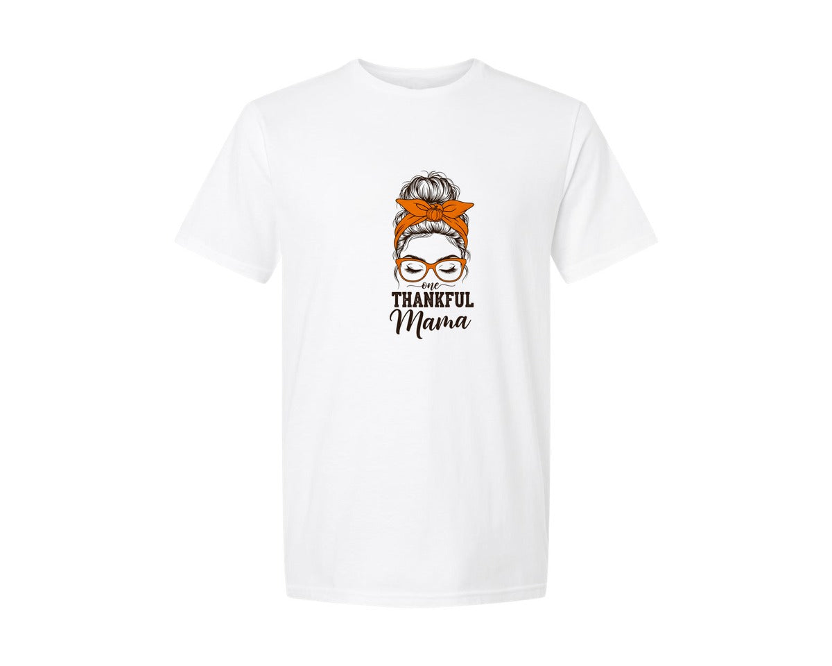 brand:Generic|color:White|Thankful Mama Messy Bun Graphic T-Shirt