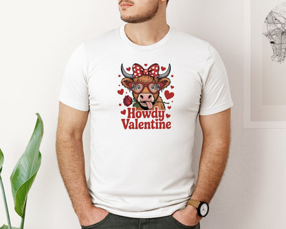 brand:Bella Canvas|color:White|Howdy Valentine Cute Cow Love Graphic T-Shirt