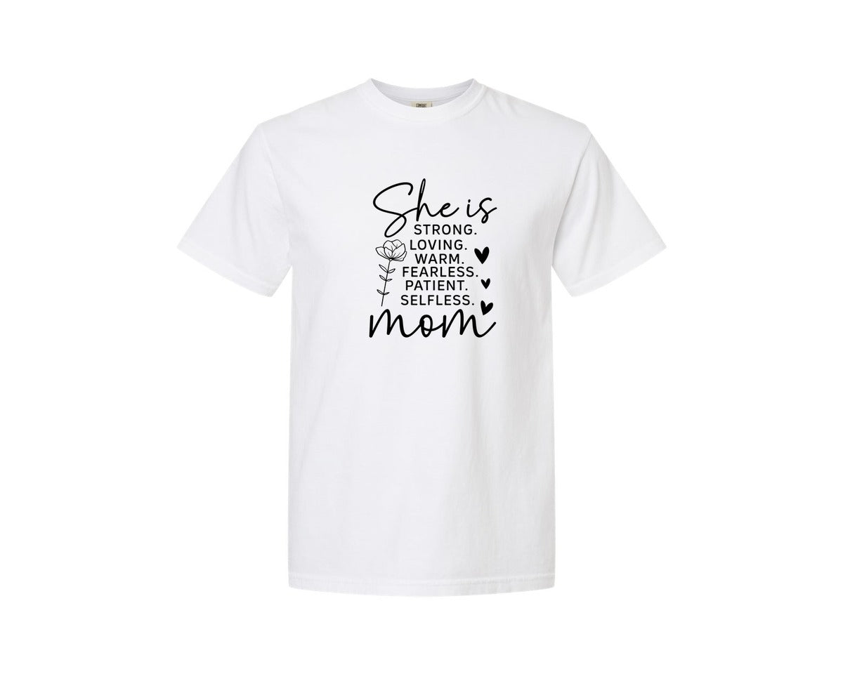 brand:Comfort Colors|color:White|She Is Strong Loved Mama Graphic T-Shirt