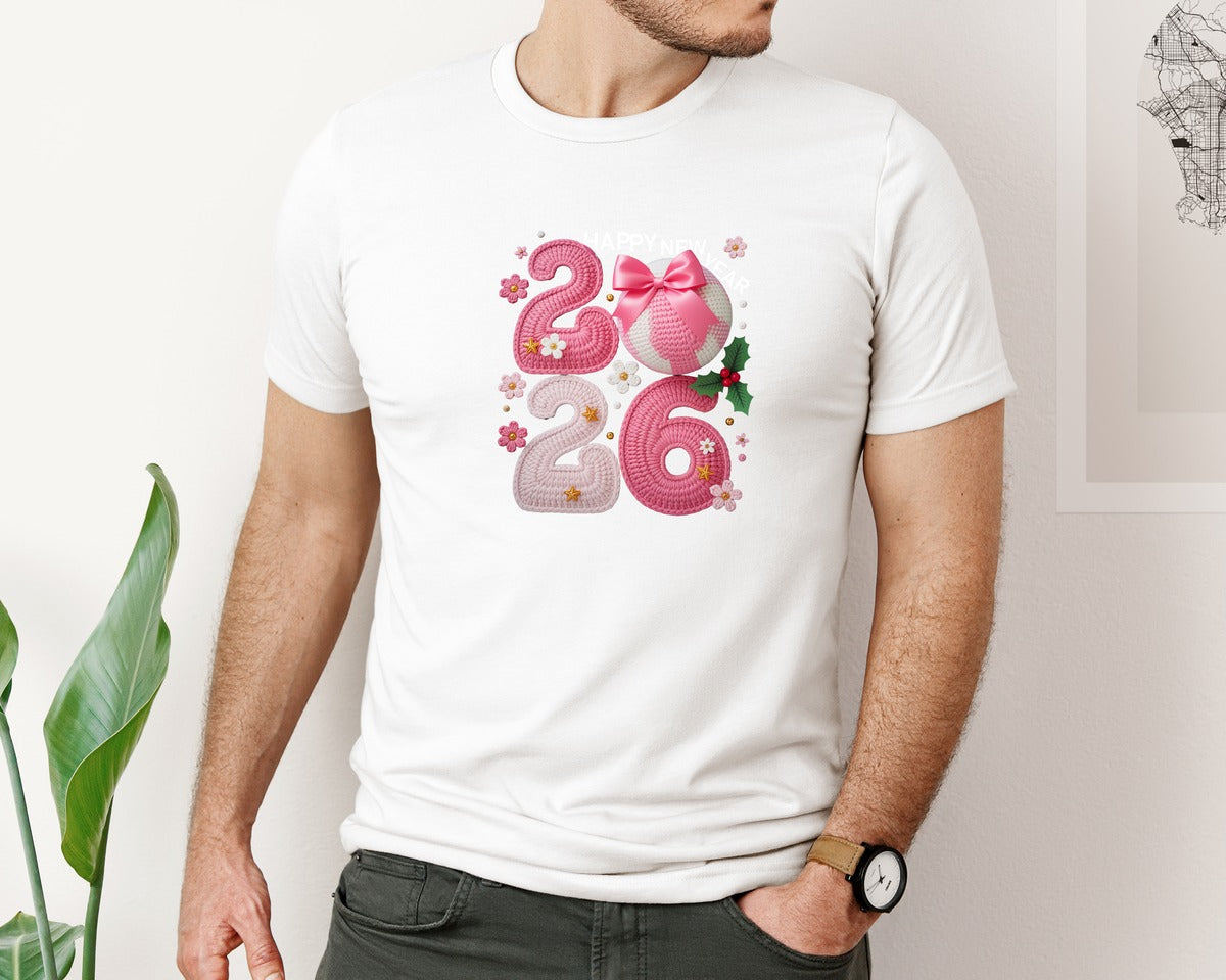brand:Bella Canvas|color:White|Crochet Yarn Happy New Year 2026 12 Graphic T-Shirt