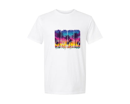 brand:Generic|color:White|Summer Salty Soul Beach Sunset Palm Graphic T-Shirt