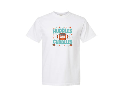 brand:Comfort Colors|color:White|Huddles And Cuddles Onesie Football Graphic T-Shirt