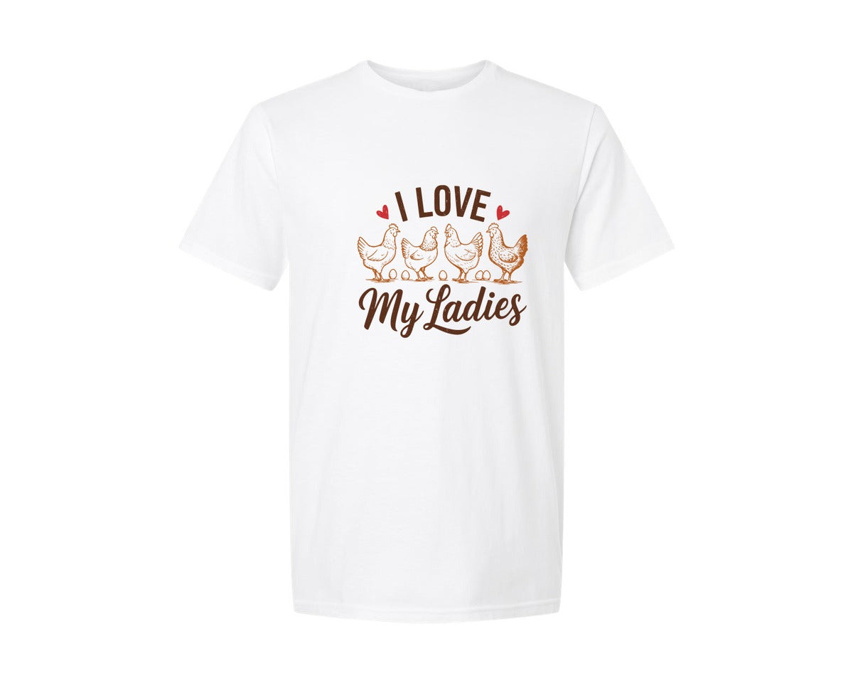 brand:Generic|color:White|I Love My Chicken Funny Farm Life Graphic T-Shirt