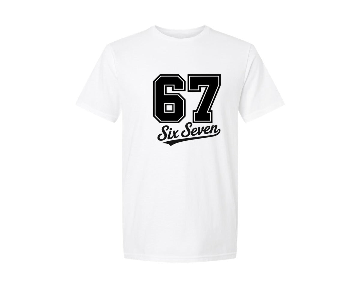 brand:Generic|color:White|Six Seven Varsity Funny 6 7 Meme Graphic T-Shirt