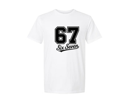 brand:Generic|color:White|Six Seven Varsity Funny 6 7 Meme Graphic T-Shirt