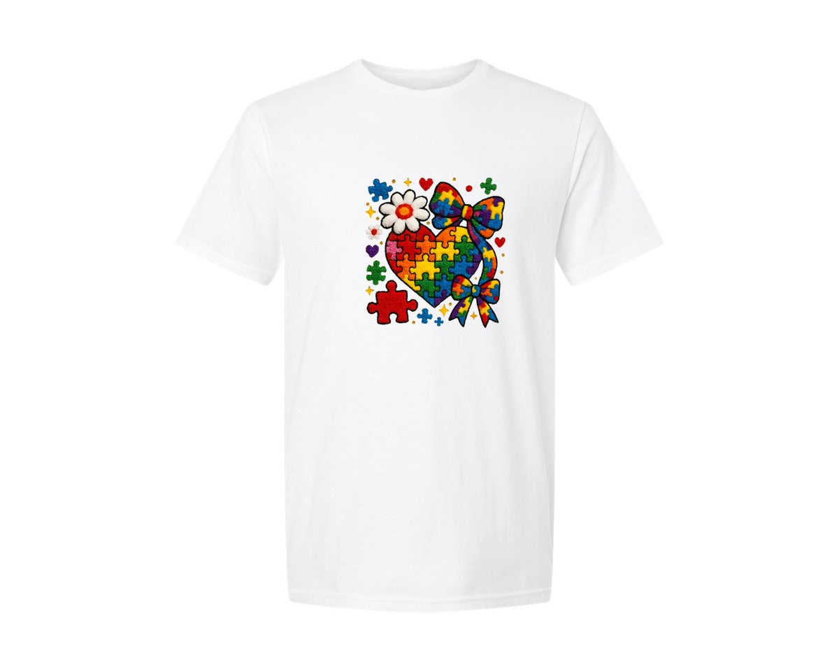 brand:Generic|color:White|Autism Mom Coquette Bow Faux Yarn Shirt Graphic T-Shirt