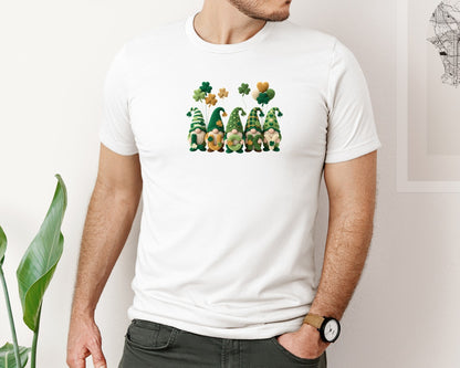 brand:Bella Canvas|color:White|Faux Yarn Lucky St Patricks Day Gnome Graphic T-Shirt