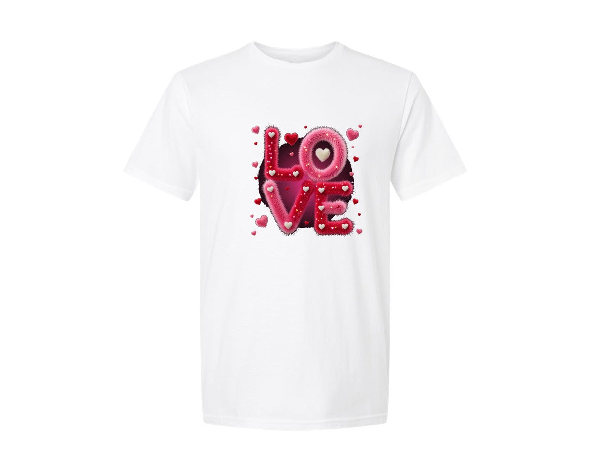 brand:Generic|color:White|Furry Love Sign With Hearts Graphic T-Shirt