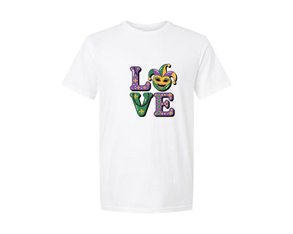 brand:Generic|color:White|Faux Yarn Mardi Gras Love 4 Graphic T-Shirt