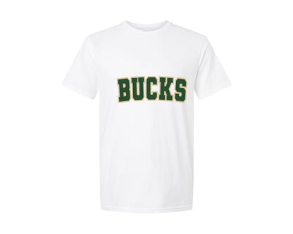brand:Generic|color:White|Bucks Varsity Curved Green Gold Graphic T-Shirt
