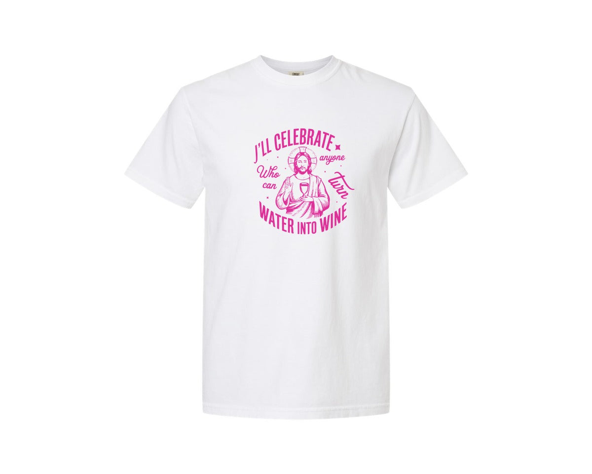 brand:Comfort Colors|color:White|Jesus Water Into Wine Design Graphic T-Shirt