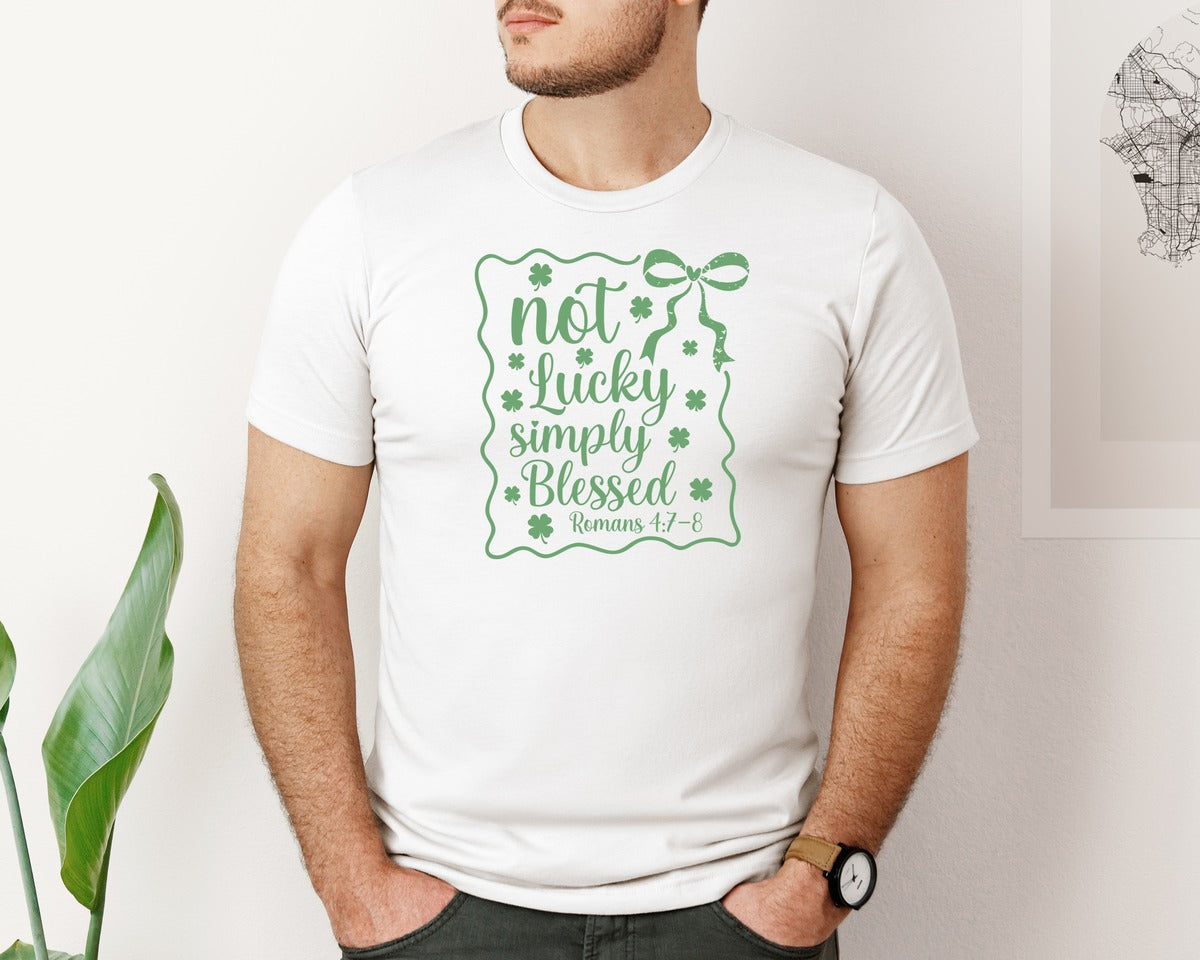 brand:Bella Canvas|color:White|Not Lucky Simply Blessed Graphic T-Shirt