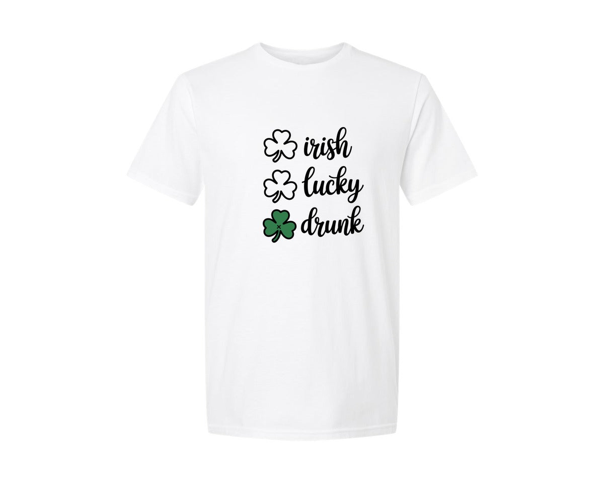 brand:Generic|color:White|Irish Lucky Drunk Lucky Graphic T-Shirt