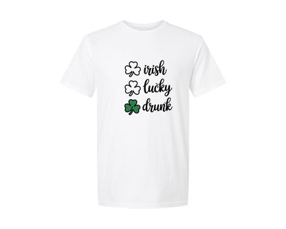 brand:Generic|color:White|Irish Lucky Drunk Lucky Graphic T-Shirt