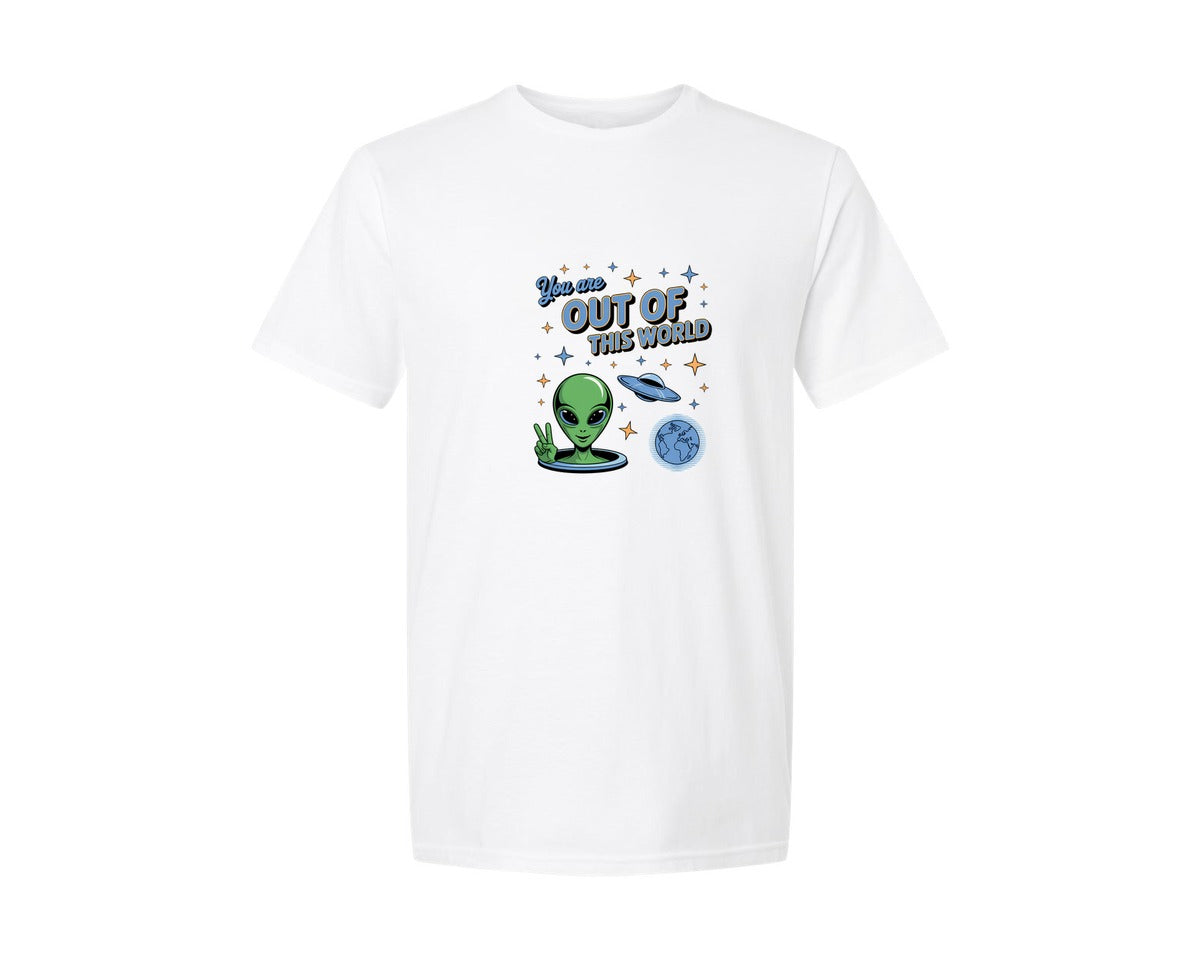 brand:Generic|color:White|Alien Peace Out Of This World Graphic T-Shirt