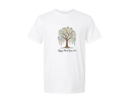 brand:Generic|color:White|Mardi Gras Beads Tree Graphic T-Shirt