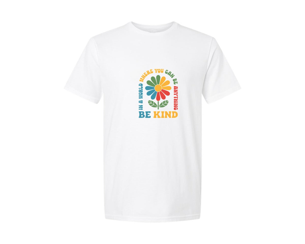 brand:Generic|color:White|Be Kind Retro Flower T Shirt Design Graphic T-Shirt