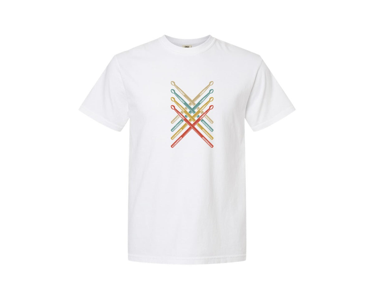 brand:Comfort Colors|color:White|Retro Vintage Drummer Stick Music Shirt Graphic T-Shirt